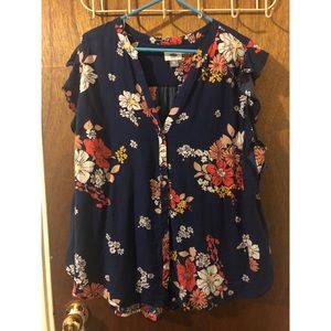 Old Navy Floral V Neck Blouse Like New